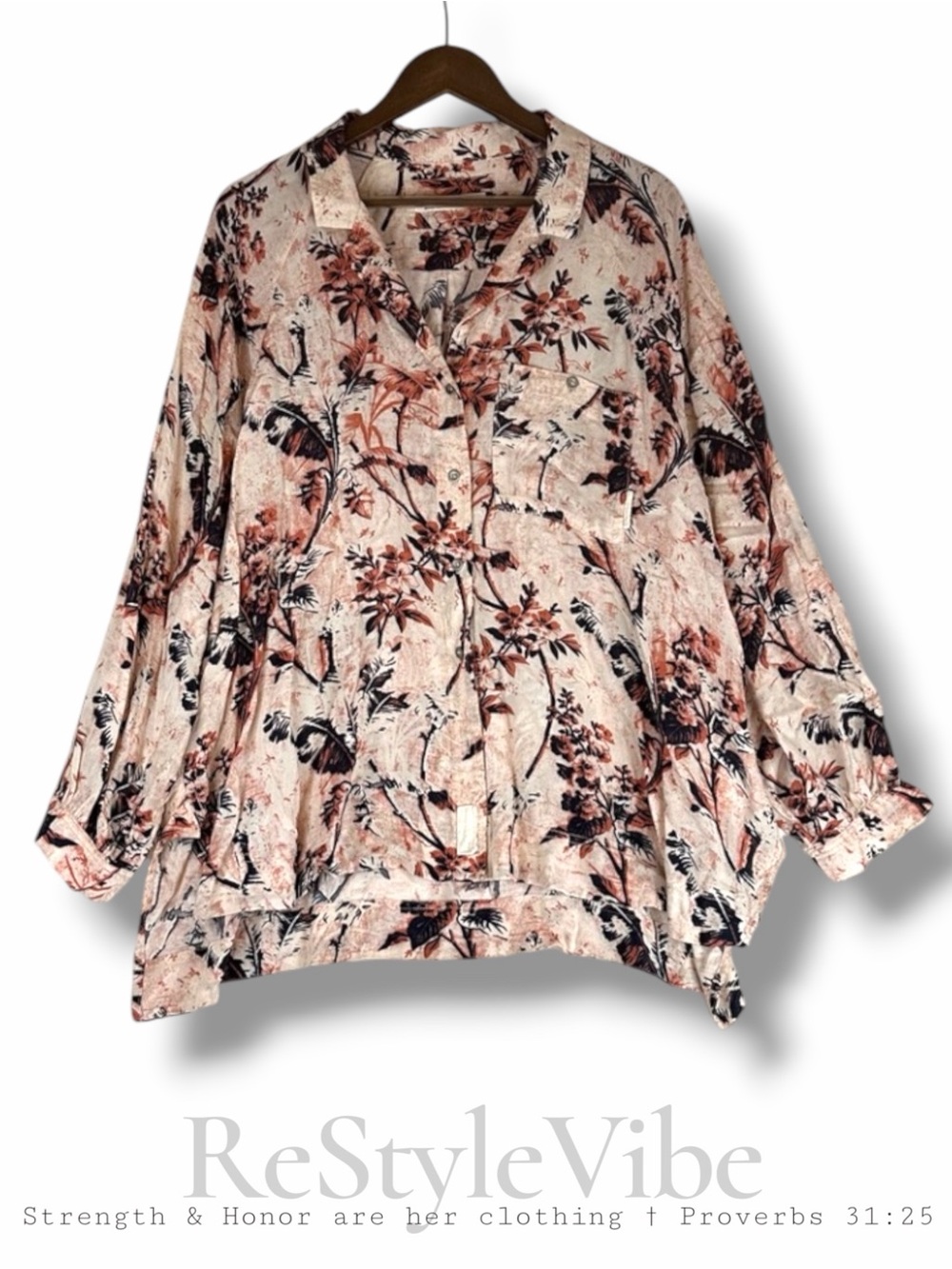WE THE FREE Women’s Size M Shirt Top Blouse Tropical Button Down Oversized FP